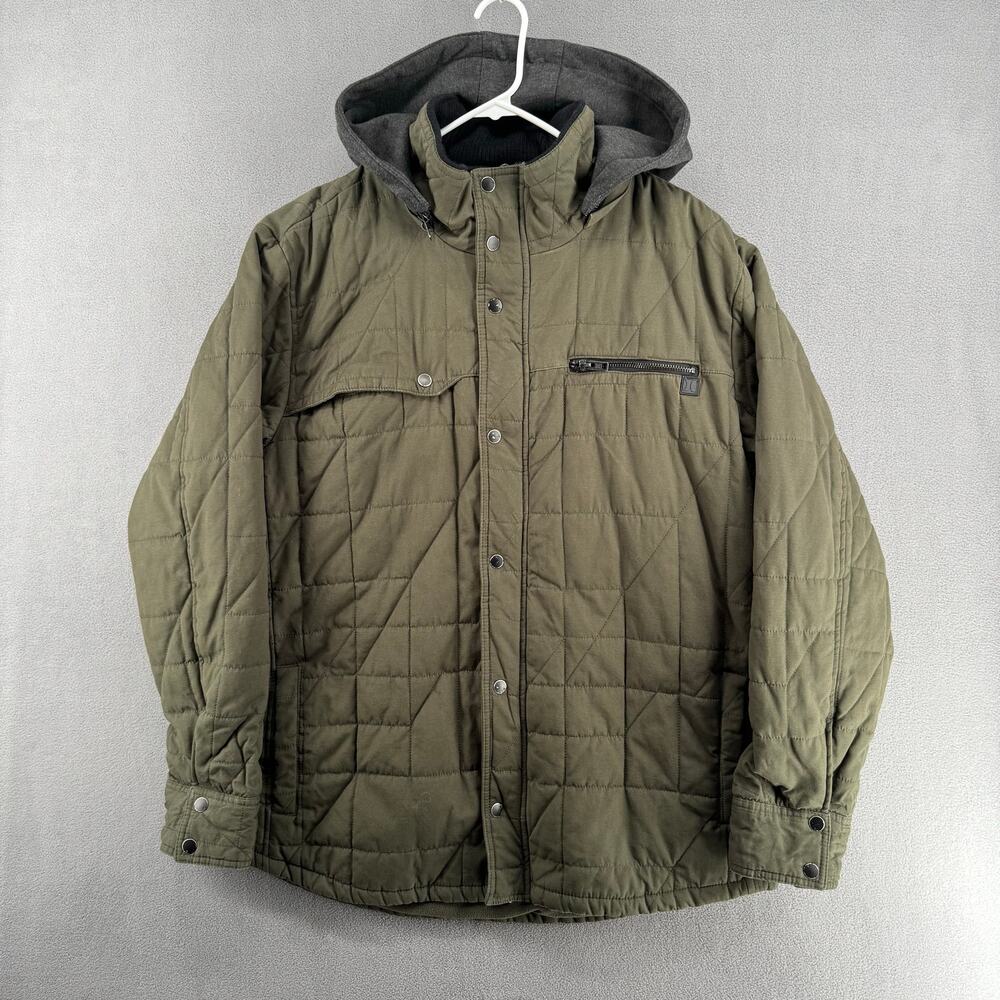 Hurley Covert Quilted Longline‎ Jacket Unisex XXL Green Utility Hooded Winter